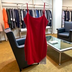 City Studio Red Midi Dress with Fringe